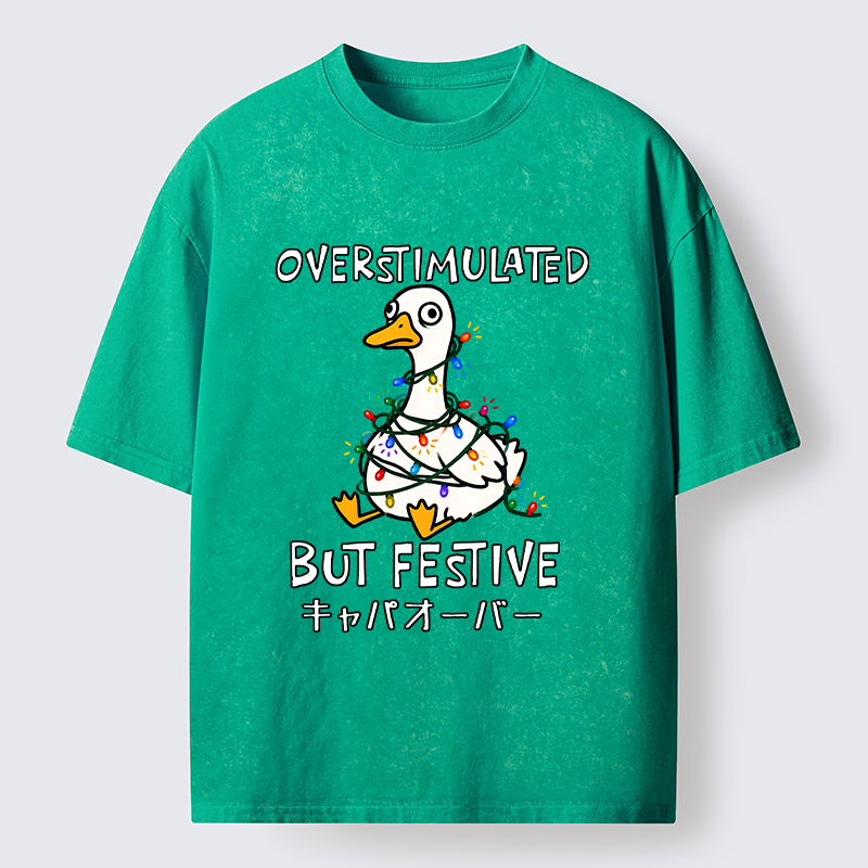 Tokyo-Tiger Funny Excited Christmas Goose Washed T-Shirt