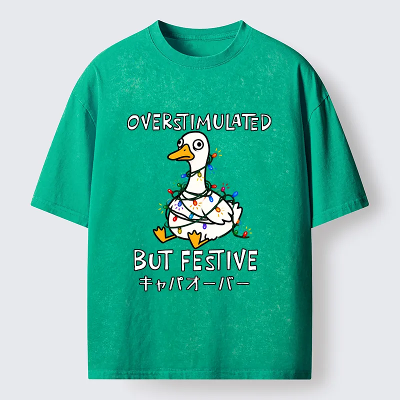 Tokyo-Tiger Funny Excited Christmas Goose Washed T-Shirt