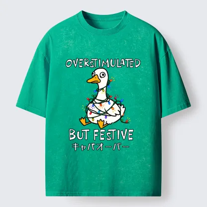 Tokyo-Tiger Funny Excited Christmas Goose Washed T-Shirt
