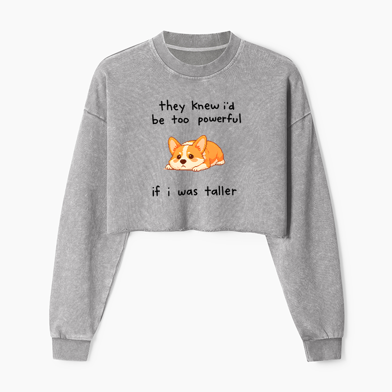 Tokyo-Tiger Funny Short Dog Joke Washed Crop Sweatshirt