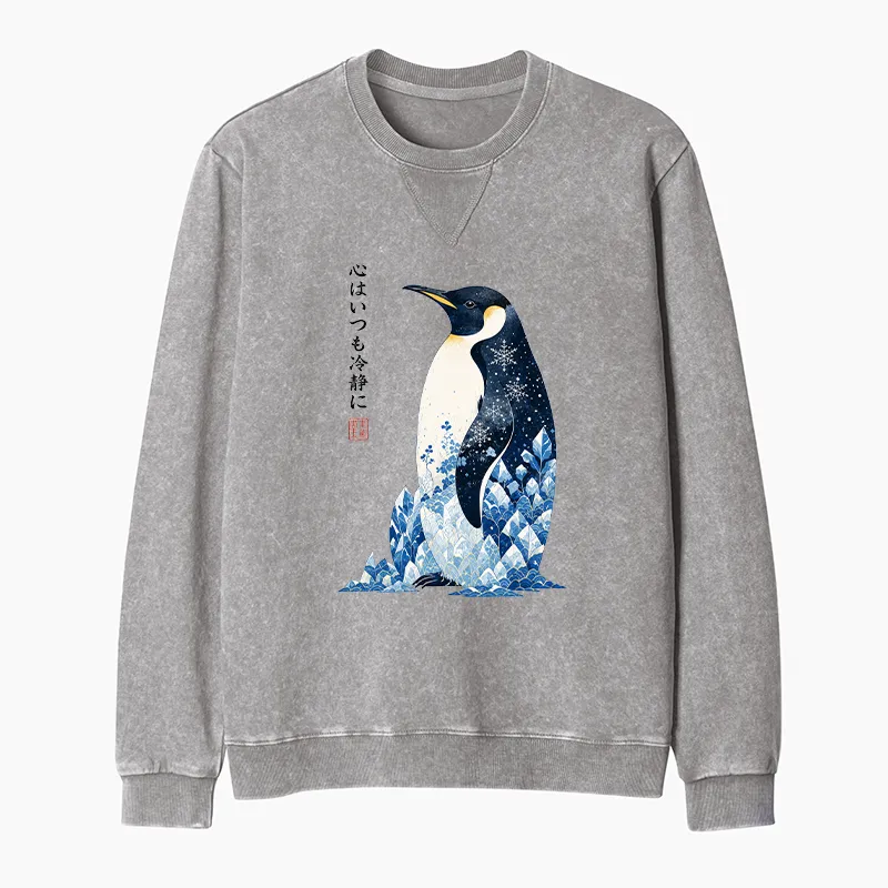 Tokyo-Tiger Keep Calm Penguin Washed Terry Sweatshirt