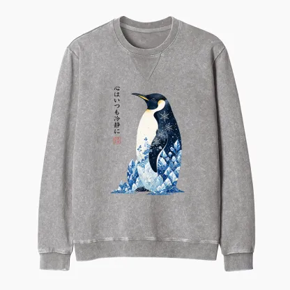 Tokyo-Tiger Keep Calm Penguin Washed Terry Sweatshirt