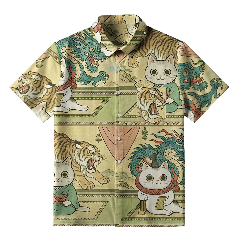Tokyo-Tiger Cats In Traditional Attire Button-up Shirt