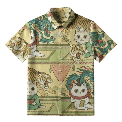Tokyo-Tiger Cats In Traditional Attire Button-up Shirt