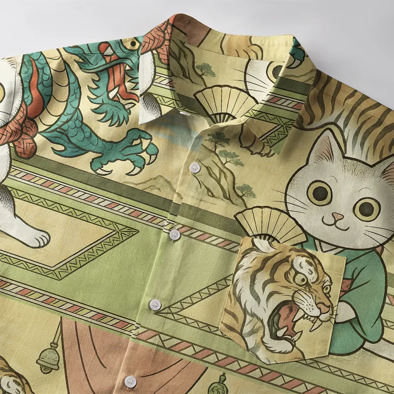 Tokyo-Tiger Cats In Traditional Attire Button-up Shirt