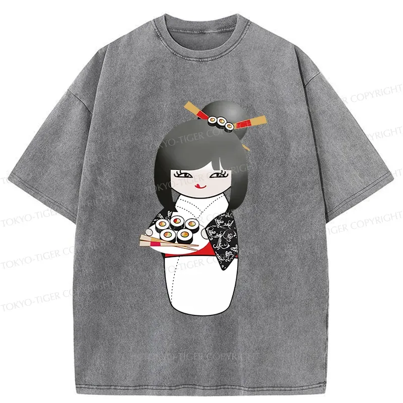 Tokyo-Tiger Kokeshi Makes Sushi Washed T-Shirt