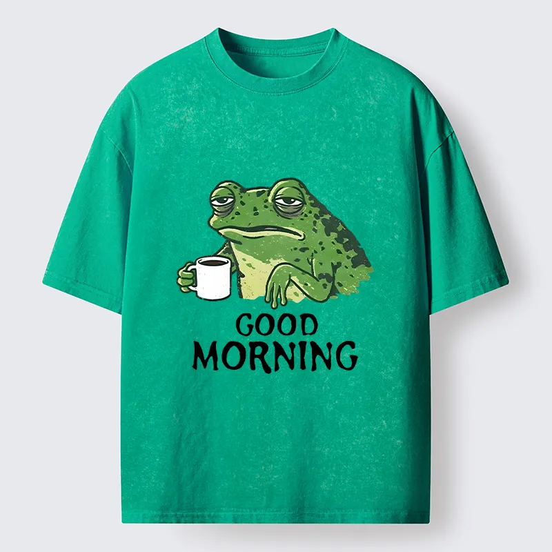 Tokyo-Tiger Morning Coffee Frog Meme Washed T-Shirt