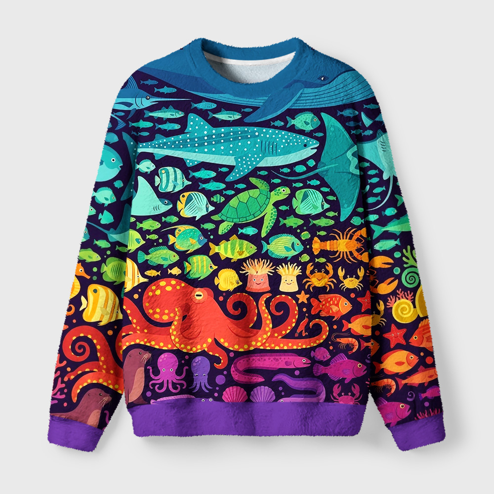 Tokyo-Tiger Deep‑Sea Parade Fuzzy Christmas Ugly Sweatshirt