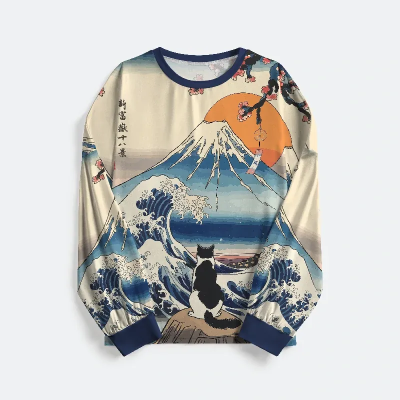 Tokyo-Tiger Cat Looking At The Great Wave Family Pajama Sets