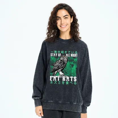 Tokyo-Tiger Owls Prey On Rats At Night Washed Sweatshirt