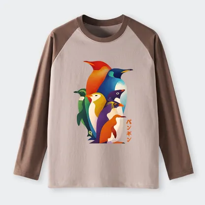 Tokyo-Tiger Cute Multi Tone Penguins Raglan Long Sleeve T-shirt