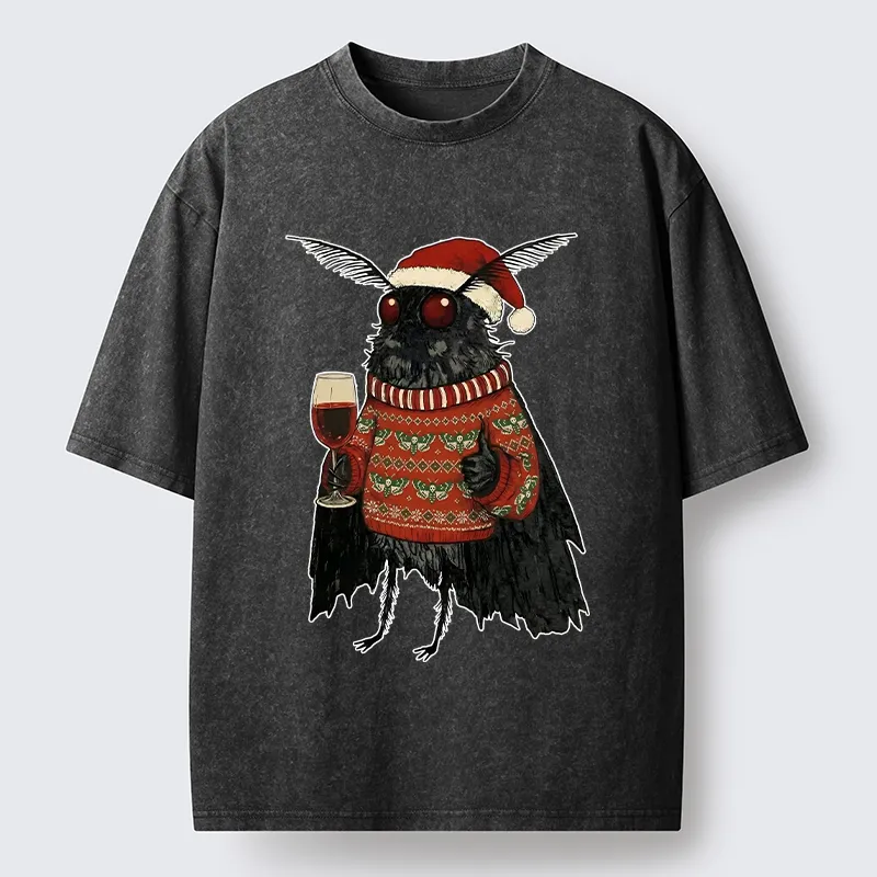 Tokyo-Tiger Christmas Mothman Wine Time Washed T-Shirt