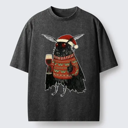 Tokyo-Tiger Christmas Mothman Wine Time Washed T-Shirt