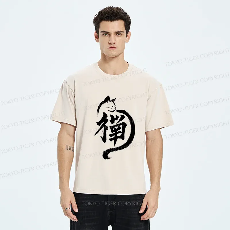 Tokyo-Tiger Zen Cat Washed T-Shirt