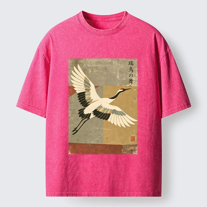 Tokyo‑Tiger Crane Spirit Washed T‑Shirt