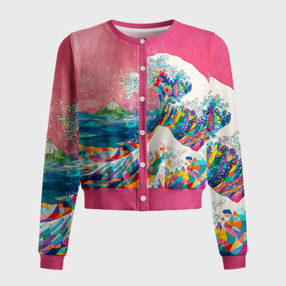Tokyo-Tiger Colorful Prismatic Wave Women's Lightweight Cardigan
