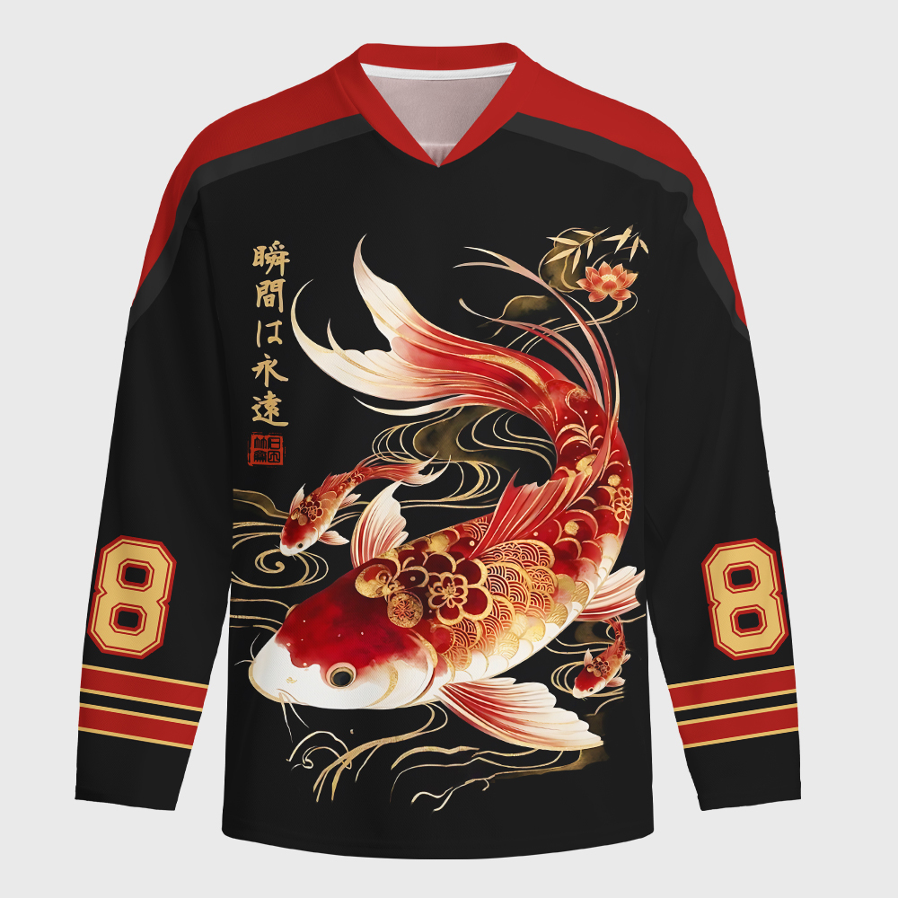 Tokyo-Tiger Elegant Koi Fish Watercolor Art Long-Sleeve Hockey Jersey