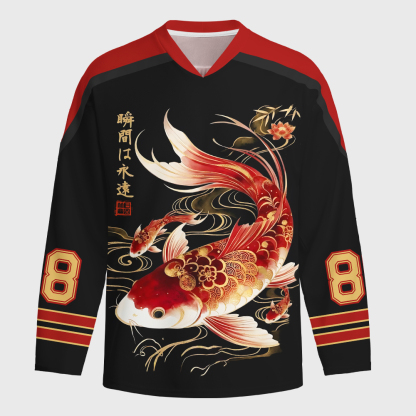 Tokyo-Tiger Elegant Koi Fish Watercolor Art Long-Sleeve Hockey Jersey