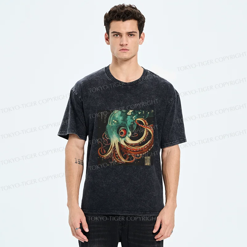 Tokyo-Tiger Deep Sea Octopus Monster Washed T-Shirt
