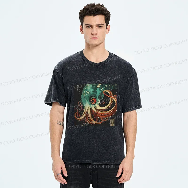 Tokyo-Tiger Deep Sea Octopus Monster Washed T-Shirt