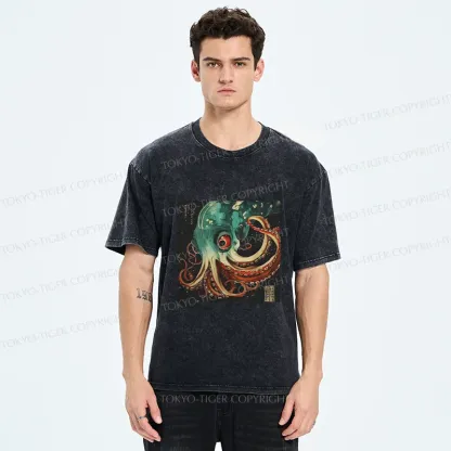 Tokyo-Tiger Deep Sea Octopus Monster Washed T-Shirt