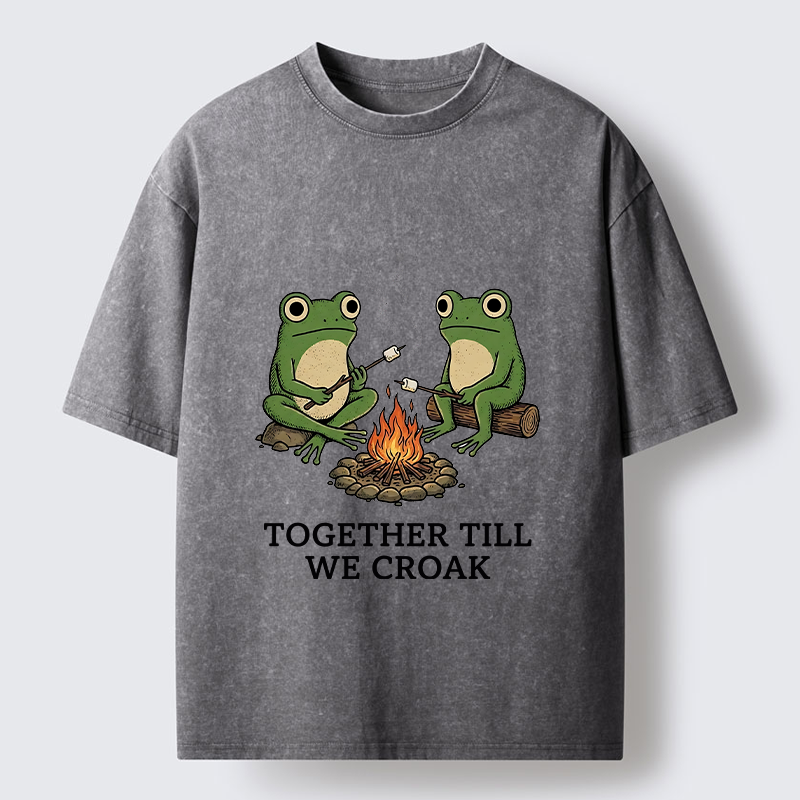Tokyo-Tiger Camping Frog Friends Funny Meme Washed T-Shirt
