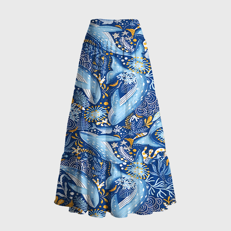 Tokyo-Tiger Whales In The Ocean Maxi Skirt