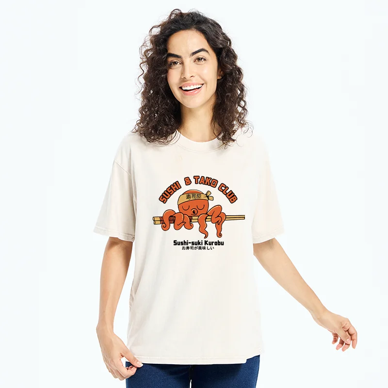 Tokyo-Tiger Octopus And Sushi Washed T-Shirt