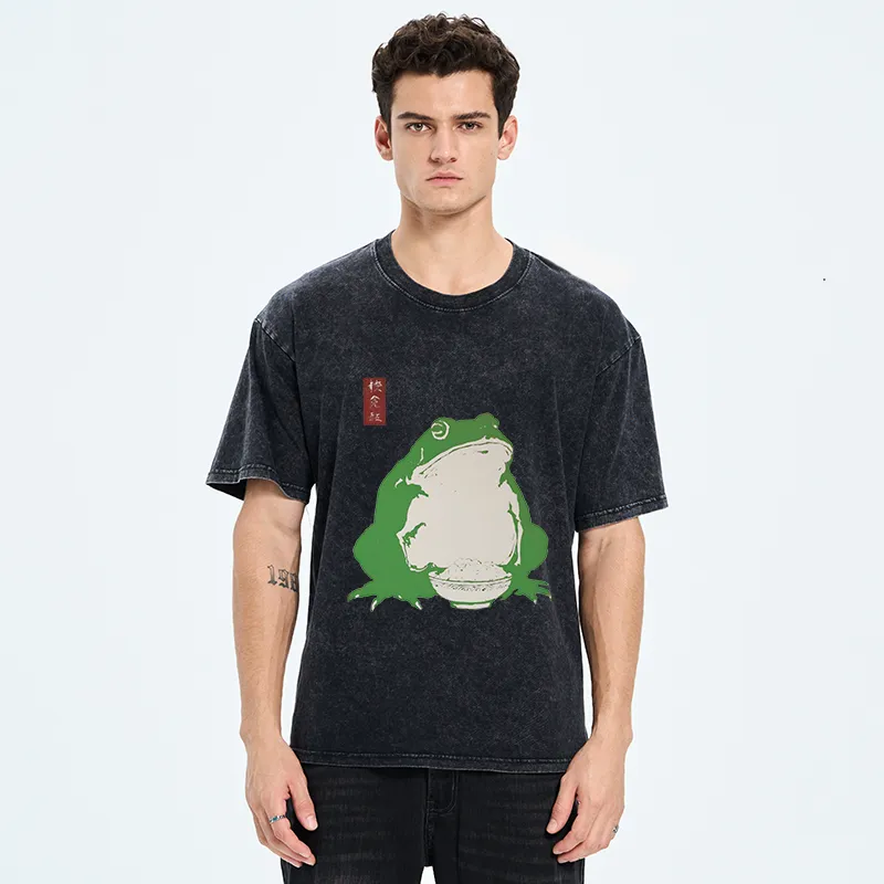 Tokyo-Tiger Fat Frog Eats Rice Washed T-Shirt