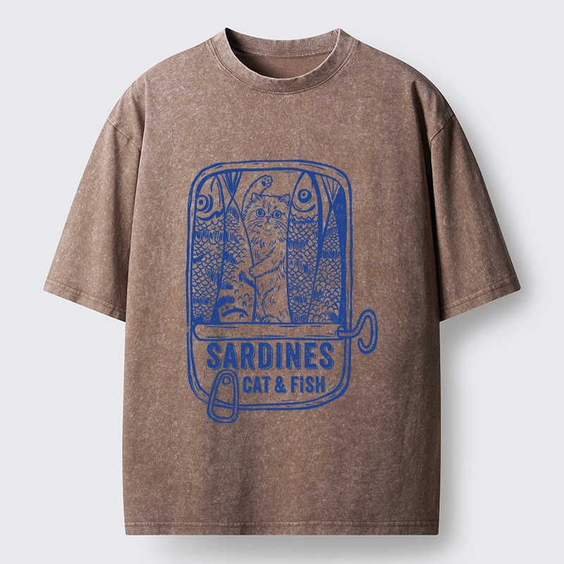 Tokyo‑Tiger Cat Inside Sardine Can Washed T‑Shirt