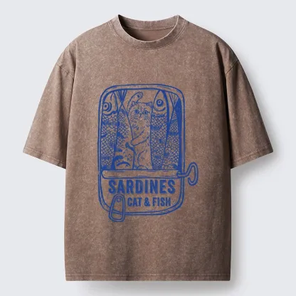 Tokyo‑Tiger Cat Inside Sardine Can Washed T‑Shirt