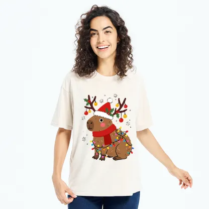 Tokyo-Tiger Cute Christmas Capybara Washed T-Shirt