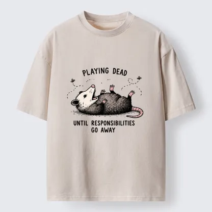 Tokyo‑Tiger Funny Playing Dead Washed T‑Shirt