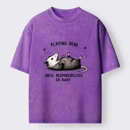 Tokyo‑Tiger Funny Playing Dead Washed T‑Shirt