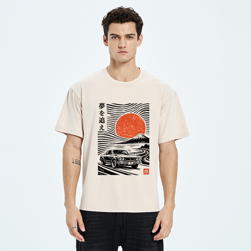 Tokyo-Tiger Ukiyo Retro Car Art Washed T-Shirt