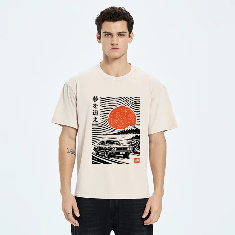 Tokyo-Tiger Ukiyo Retro Car Art Washed T-Shirt