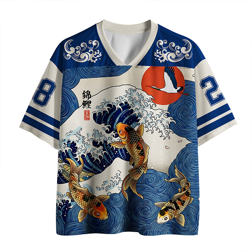 Tokyo-Tiger Koi And Waves Mesh Jersey