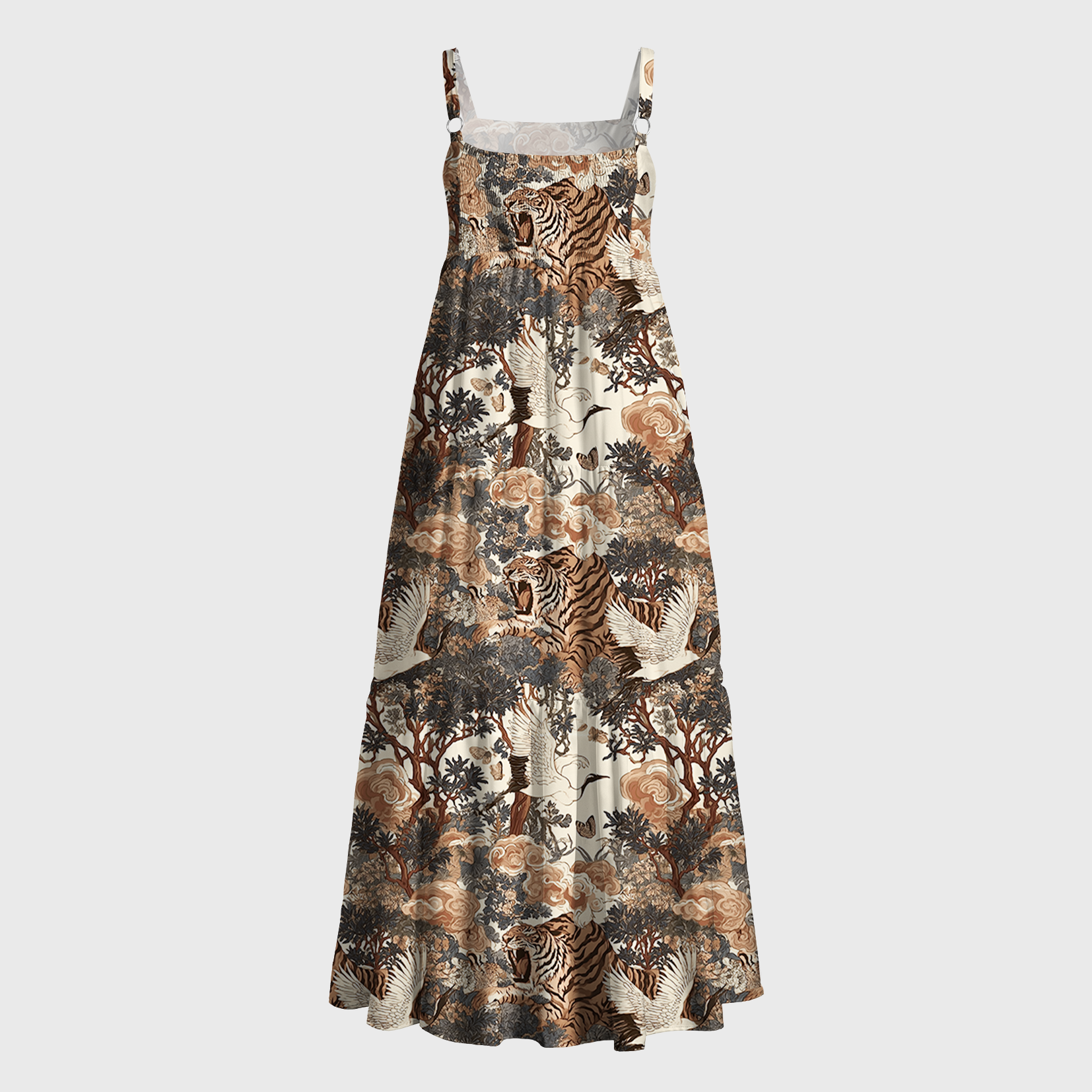 Tokyo-Tiger Oriental Majesty: Tiger & Crane Maxi Dress
