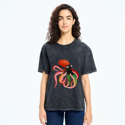Tokyo‑Tiger Colorful Octopus Art Washed T‑shirt
