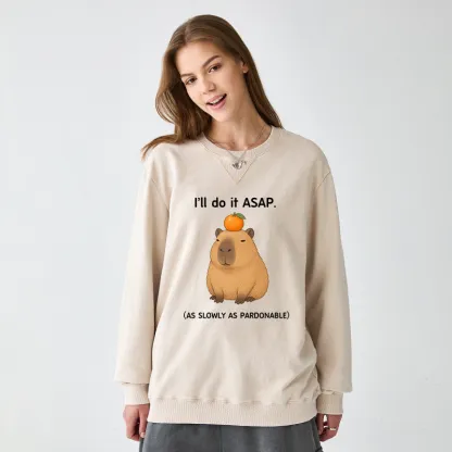 Tokyo-Tiger Slow Task Capybara Meme Washed Terry Sweatshirt