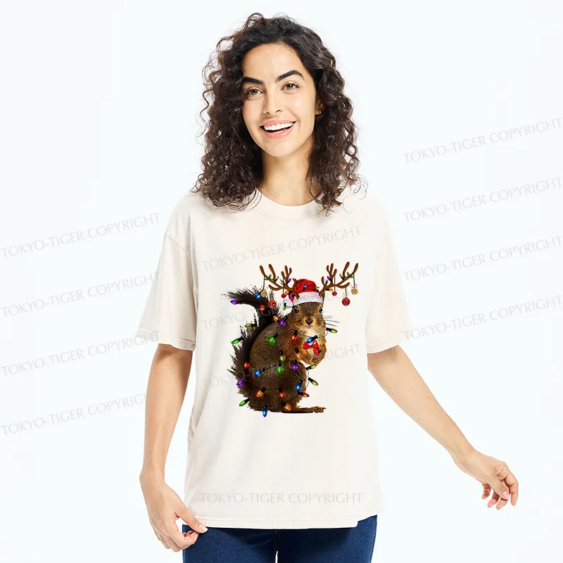 Tokyo-Tiger Christmas Squirrel Washed T-Shirt