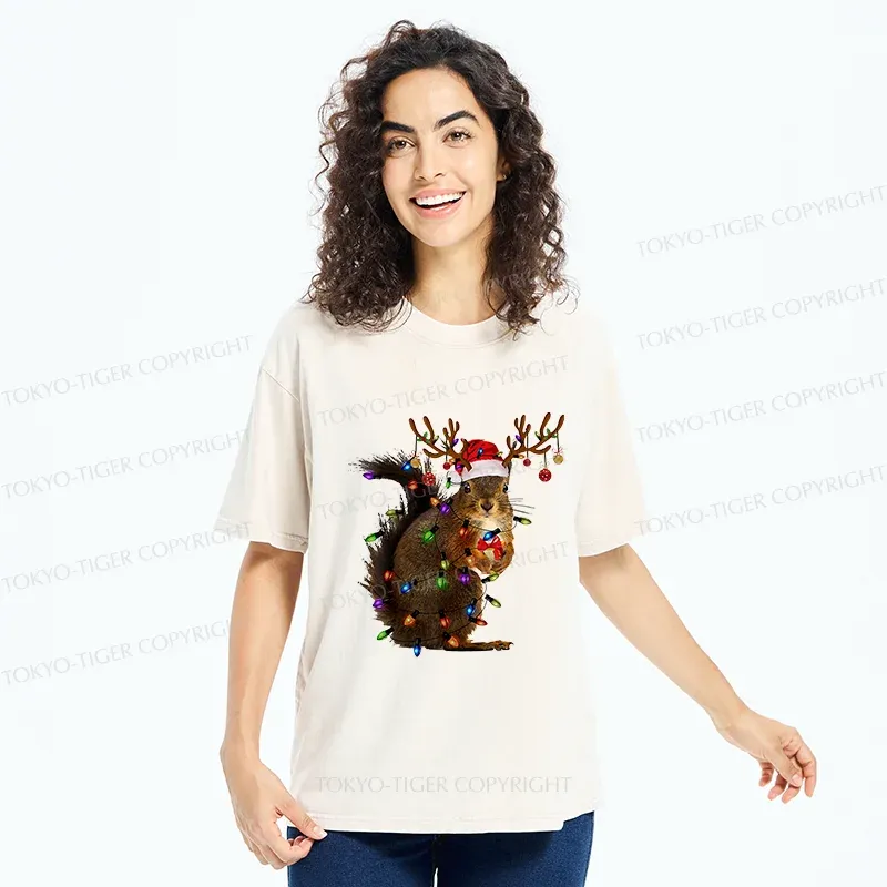 Tokyo-Tiger Christmas Squirrel Washed T-Shirt