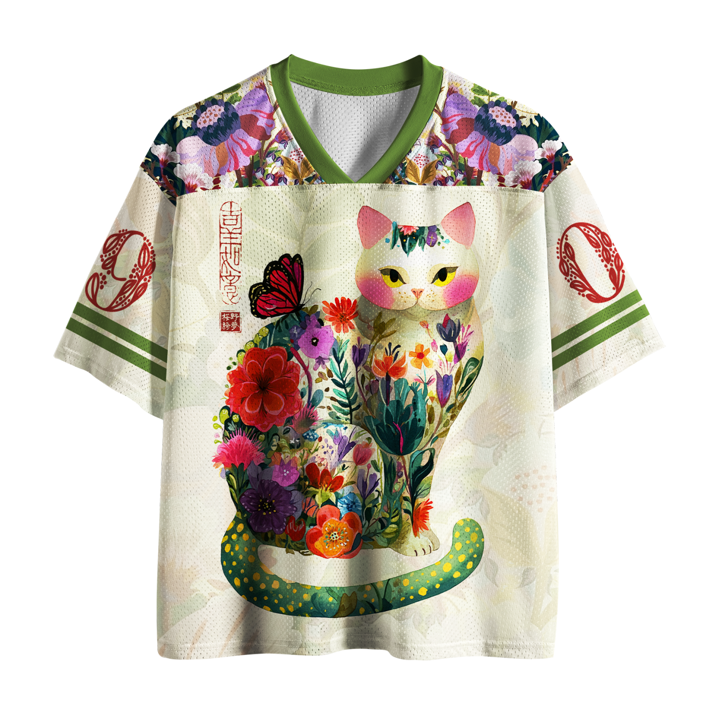 Tokyo-Tiger Butterfly Floral Whimsy Cat Mesh Jersey Sale