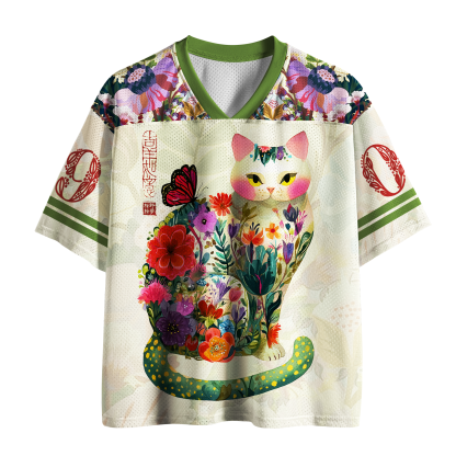 Tokyo-Tiger Butterfly Floral Whimsy Cat Mesh Jersey