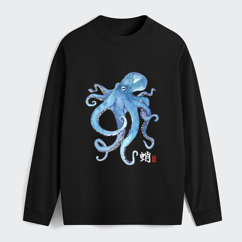 Tokyo-Tiger Watercolor Blue Octopus Classic Long Sleeve T-Shirt