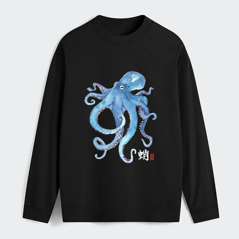 Tokyo-Tiger Watercolor Blue Octopus Classic Long Sleeve T-Shirt