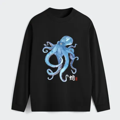 Tokyo-Tiger Watercolor Blue Octopus Classic Long Sleeve T-Shirt