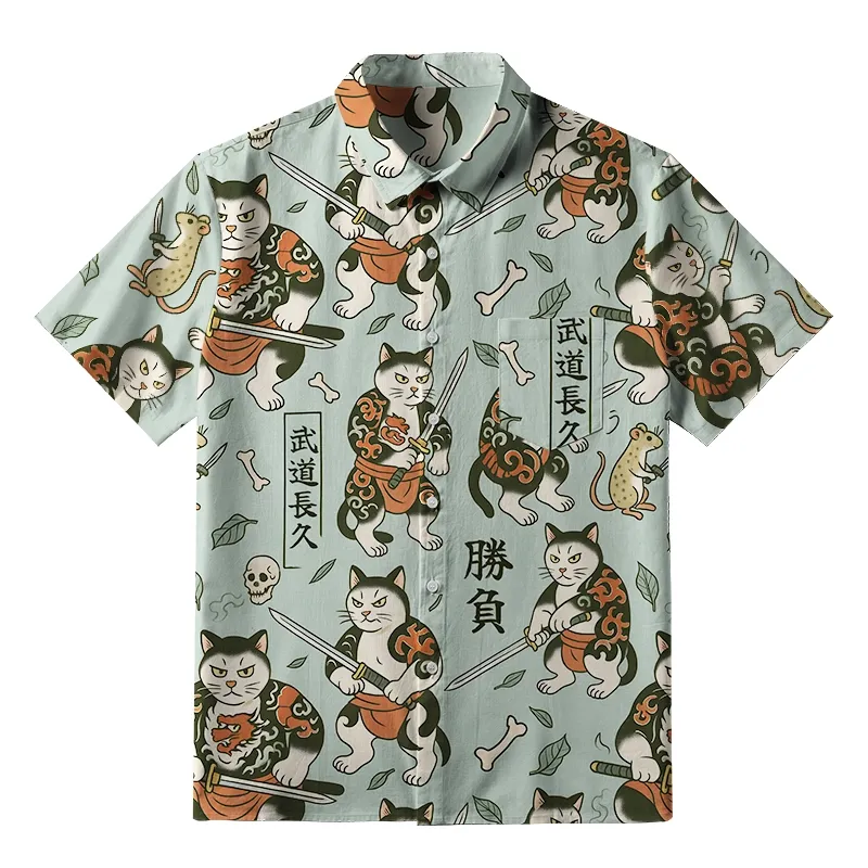 Tokyo-Tiger Bushido Cat Button-up Shirt