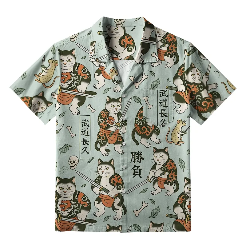 Tokyo-Tiger Bushido Cat Aloha Hawaiian Shirt