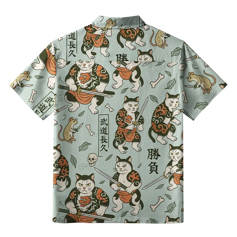 Tokyo-Tiger Bushido Cat Button-up Shirt